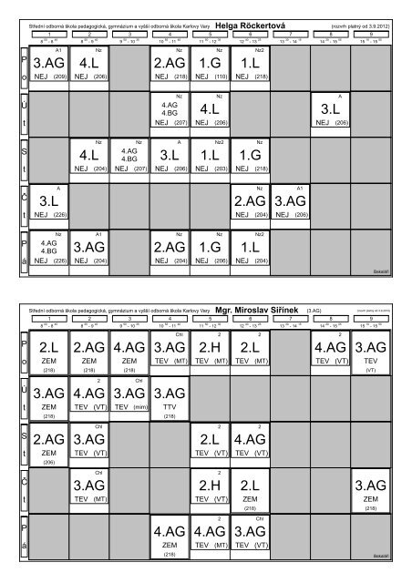 Bakaláři - Tisk rozvrhů - Střední pedagogická škola a gymnázium
