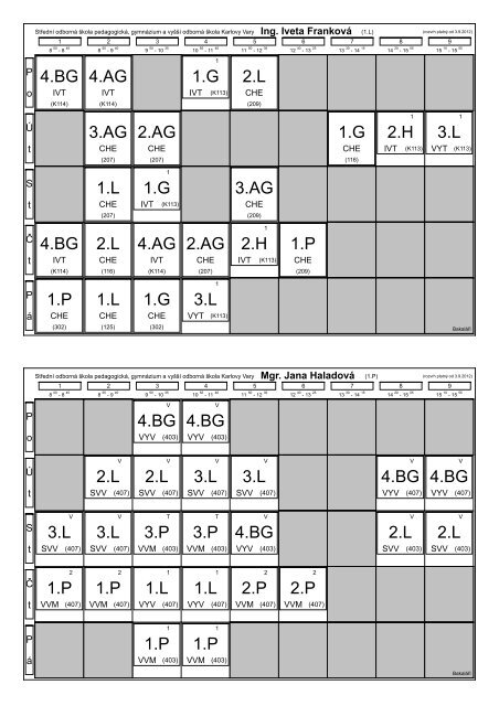 Bakaláři - Tisk rozvrhů - Střední pedagogická škola a gymnázium