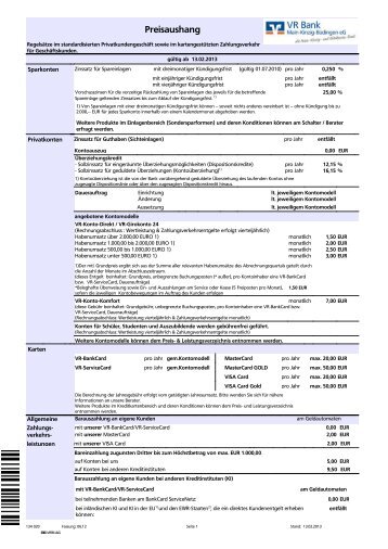 Preisaushang, Stand: 13.02.2013