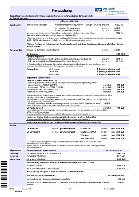 Preisaushang, Stand: 13.02.2013