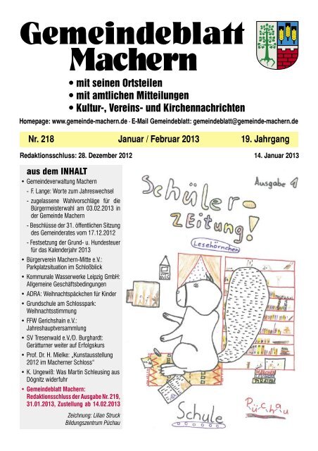 Amtsblatt Nr. 218 Januar 2013 - Gemeinde Machern