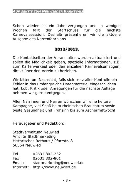 können Sie den Narrenfahrplan für die Session - Stadt Neuwied