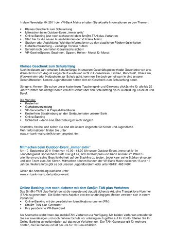 Newsletter 04.2011 August - VR-Bank Mainz