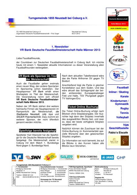 Turngemeinde 1855 Neustadt bei Coburg eV 1. Newsletter VR Bank ...