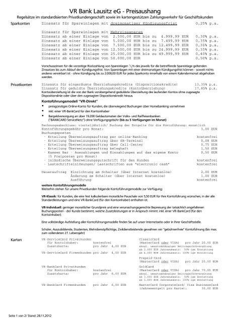 VR Lausitz eG - Preisaushang