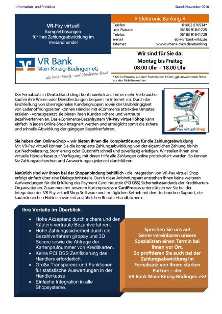 Angebot Bezahlverfahren - VR Bank Main-Kinzig-Büdingen eG