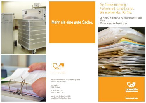 Aktenvernichtung Flyer - Lebenshilfe Werkstätten Hand in Hand