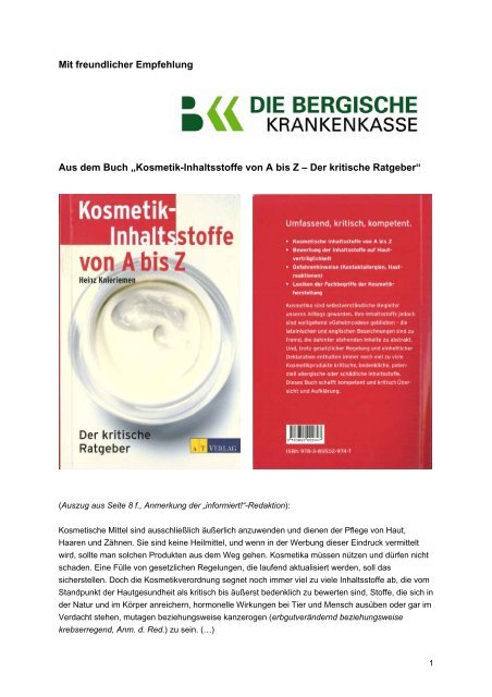 Mit freundlicher Empfehlung Aus dem Buch „Kosmetik-Inhaltsstoffe ...