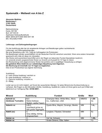 Systematik – Weltweit von A bis Z - RBmineral