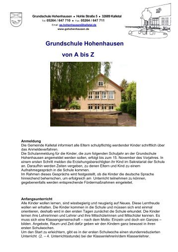 Grundschule Hohenhausen von A bis Z