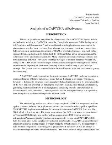 Analysis of reCAPTCHA effectiveness - Rodney Beede