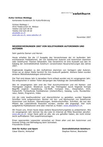 Neuerscheinungen 2007 - Zentralbibliothek Solothurn