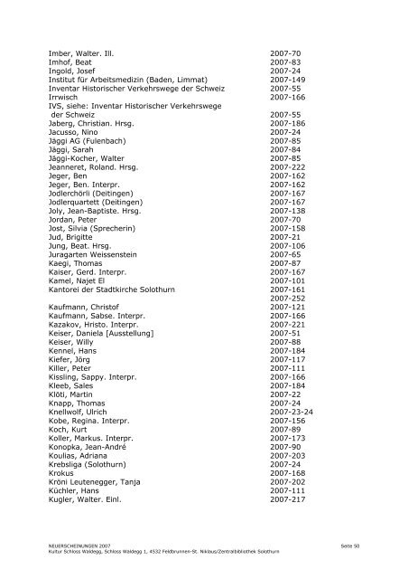Neuerscheinungen 2007 - Zentralbibliothek Solothurn