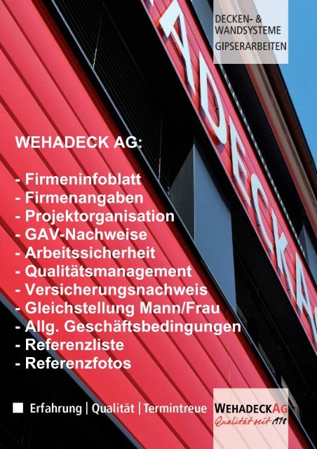 Offertenbeilagebroschüre - Wehadeck AG
