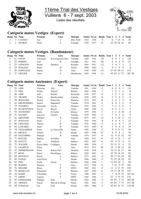 11ème Trial des Vestiges Vulliens 6 - 7 sept. 2003 - Trial Club Moudon