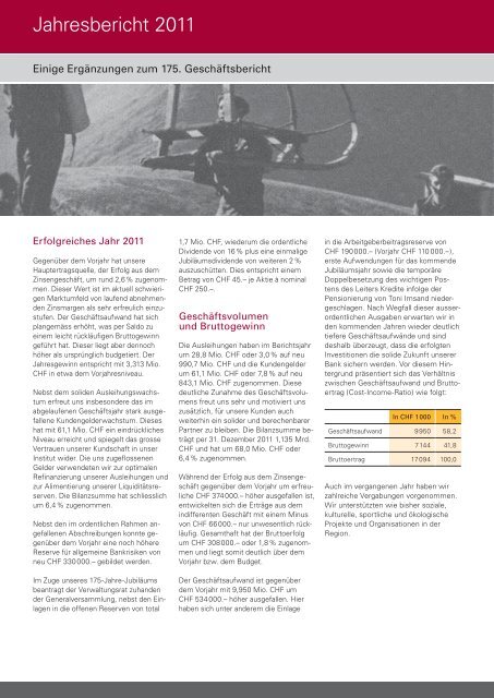 Geschäftsbericht 2011 - Spar- und Leihkasse Frutigen