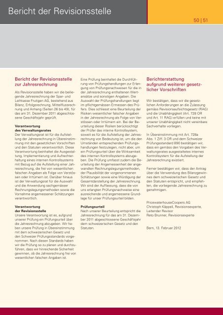 Geschäftsbericht 2011 - Spar- und Leihkasse Frutigen