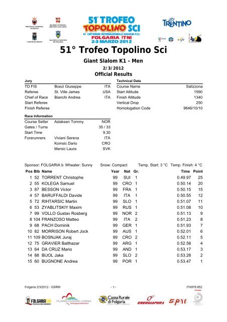 51° Trofeo Topolino Sci - EST 2018