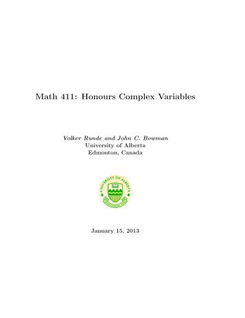 Math 411: Honours Complex Variables - University of Alberta