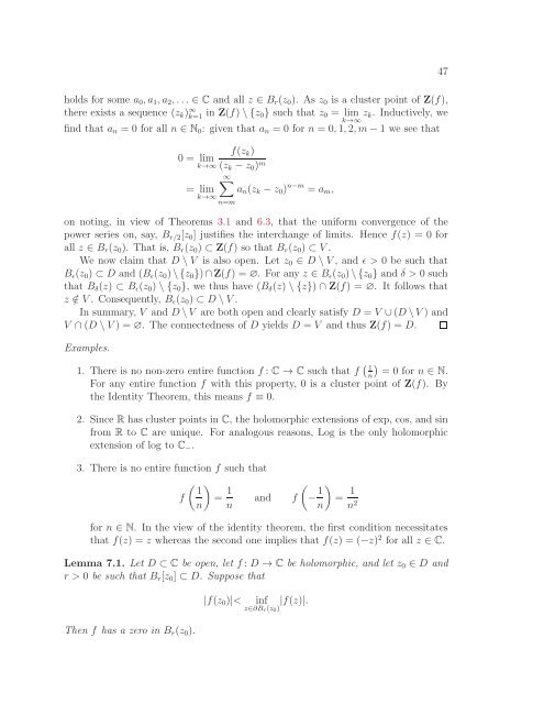 Math 411: Honours Complex Variables - University of Alberta