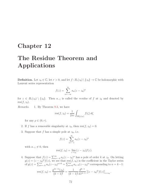 Math 411: Honours Complex Variables - University of Alberta