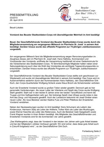 PRESSEMITTEILUNG - Beueler Stadtsoldaten-Corps "Rot-Blau"