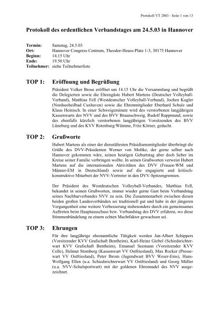 Protokoll NVV-Verbandstag 2003