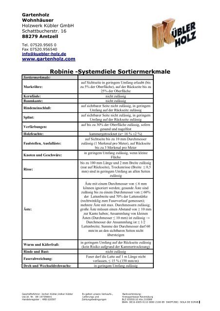 Robinie -Systemdiele Sortiermerkmale - Kuebler-Holz