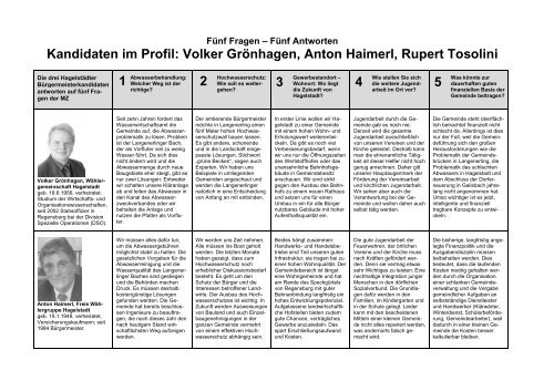 Kandidaten im Profil: Volker Grönhagen, Anton Haimerl, Rupert ...