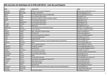 (JdS'2012) - Liste des participants - JdS'2012 - Université Libre de ...