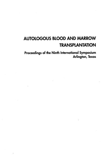 autologous blood and marrow transplantation - Blog Science ...