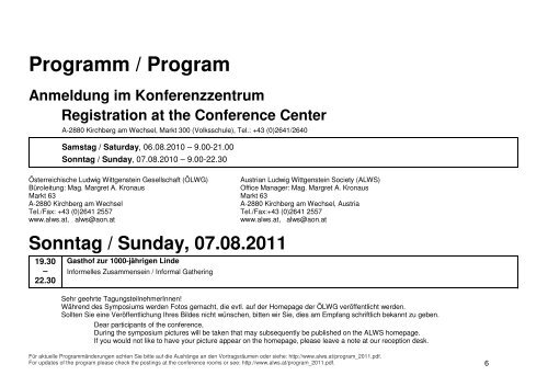 Programm / Program - Austrian Ludwig Wittgenstein Society