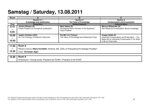 Programm / Program - Austrian Ludwig Wittgenstein Society