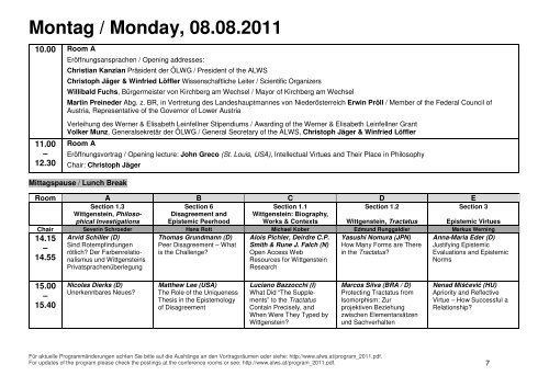 Programm / Program - Austrian Ludwig Wittgenstein Society