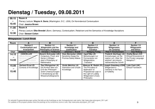 Programm / Program - Austrian Ludwig Wittgenstein Society