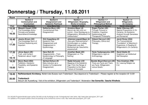 Programm / Program - Austrian Ludwig Wittgenstein Society