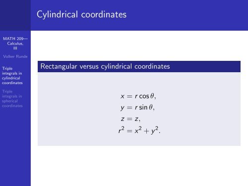 Triple integrals in cylindrical and spherical coordinates