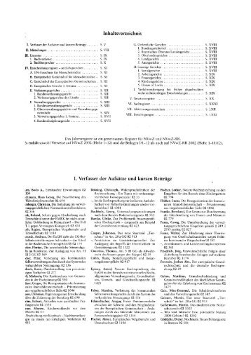 Inhaltsverzeichnis I. Verfasser der Aufsätze und kurzen Beiträge