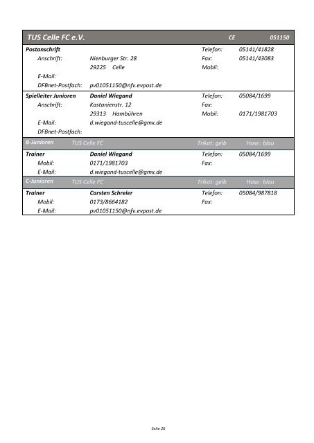 Anschriftenverzeichnis - NFV Bezirk Lüneburg