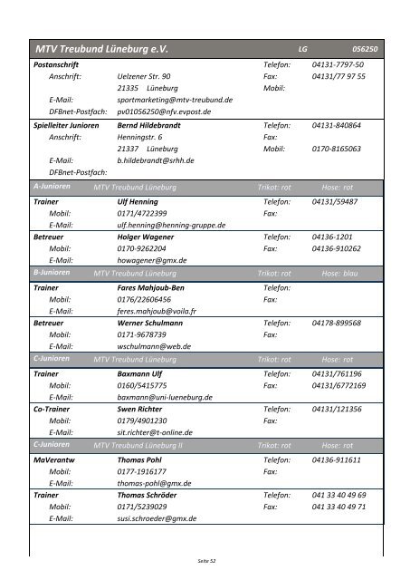 Anschriftenverzeichnis - NFV Bezirk Lüneburg