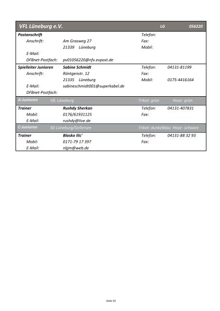 Anschriftenverzeichnis - NFV Bezirk Lüneburg