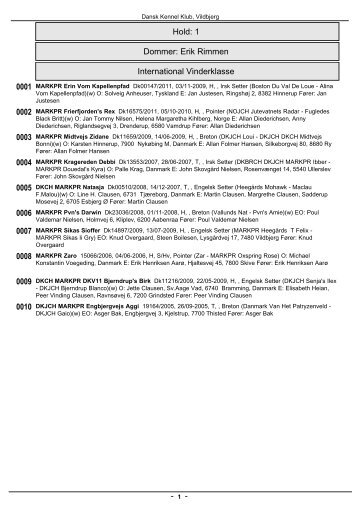PDF-file: Vinderklasse Vildbjerg 7.10.2012 - Dansk Kennel Klub