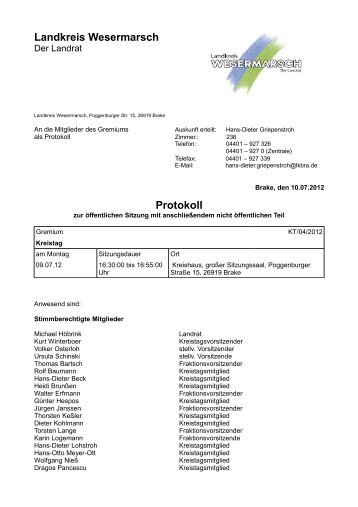 Landkreis Wesermarsch Protokoll - KDO