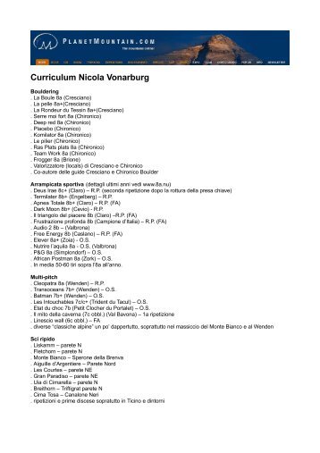 Curriculum Nicola Vonarburg - PlanetMountain
