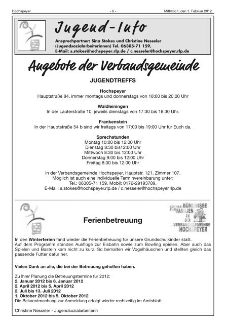 Amtsblatt 05/2012 - Verbandsgemeinde Hochspeyer