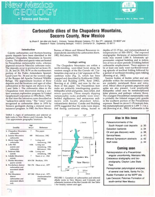 Carbonatite dikes of the Chupadera Mountains, Socorro County