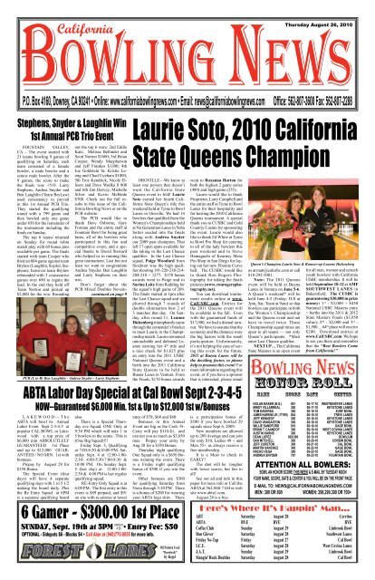 Laurie Soto, 2010 California State Queens Champion - Del Rio Lanes