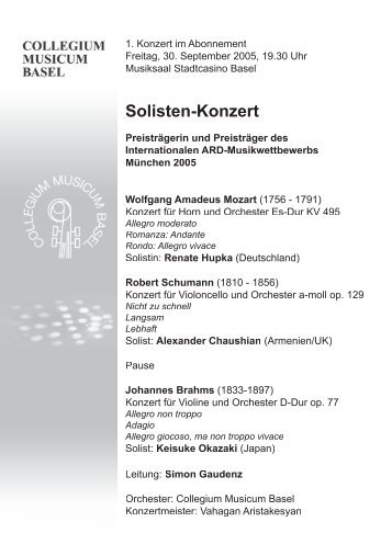 Solisten-Konzert - Collegium Musicum Basel