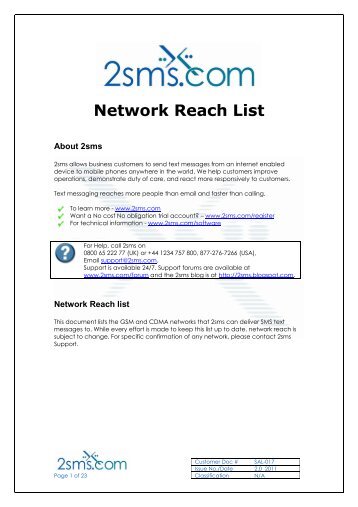 Network Reach List - 2SMS.com