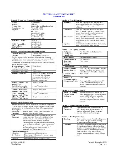 AbsorbaKleen MSDS